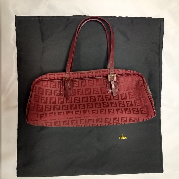 FENDI Red Zucca Pattern DBL Strap Canvas Leather